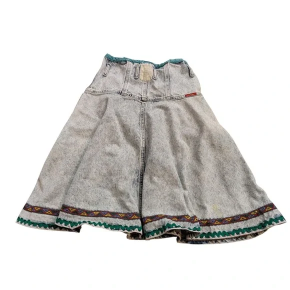 VTG Acid Wash 80s Bonjour Denim High Waisted Skirt Color Trim Size 8 - Picture 4 of 8